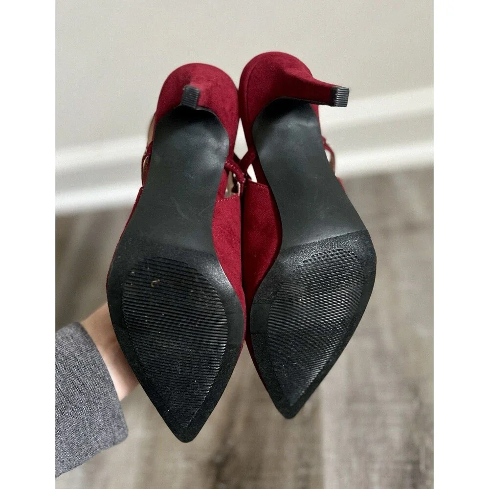 Ann Taylor Red Sling Back Pointy Toe Suede Glitsy Heels Sz 7.5M Runs Small - Picture 5 of 10